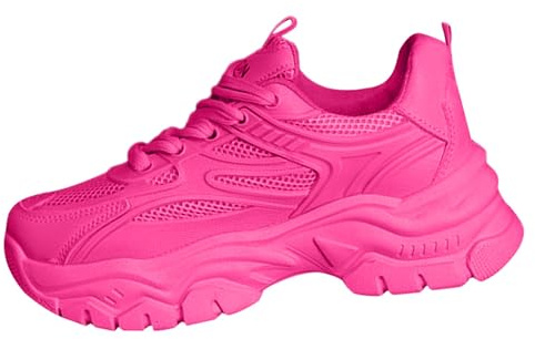 Sneaker dam, ventilerande, platåskor, löparskor – sommar, mesh, fritidsskor, sneakers, bekväma, moderiktiga sportskor, löpskor med snörning, lätta joggingskor, utomhusskor, Het rosa, 34 EU
