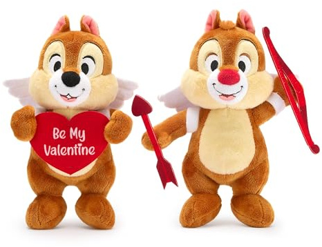 Disney Store Oficial, Chip y Chop, Mediano, Set de Peluches Sweethearts, 30 cm, Peluches de Ardillas vestidas de Cupido con Arco, Flecha y corazón de San Valentín