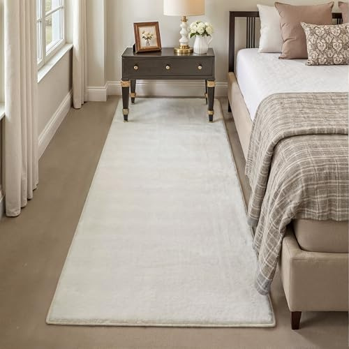 PureCozy Läufer Flur Teppich 60x180cm Beige Waschbarer Flauschiger rutschfest Weich Kunstfell Fellteppich Kurzflor Teppiche Kinderzimmer Bettvorleger Schlafzimmer Kinderteppich Runner Carpet