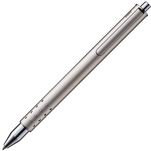 Lamy swift Palladium Tintenroller – schlichter Tintenroller mit flüssigem Schreibgefühl – robustes Gehäuse aus Edelstahl & in Strichbreite B – mit Tintenrollermine M 66 in blau