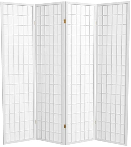 Red Lantern 6 ft. Tall Window Pane Shoji Screen - White - 4 Panels