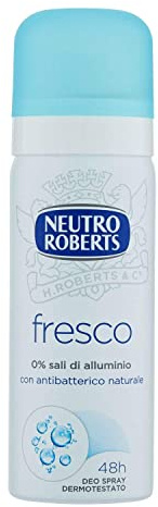 Neutro Roberts, Mini Deodorante Spray Fresco Senza Sali di Alluminio, Zero Macchie, Protezione Naturale con Note Floreali, Deodorante Uomo e Donna, Dermatologicamente Testato - Flacone da 50 ml