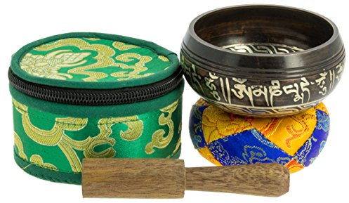 Cuenco tibetano con símbolos negro para la meditación 7,5 cm