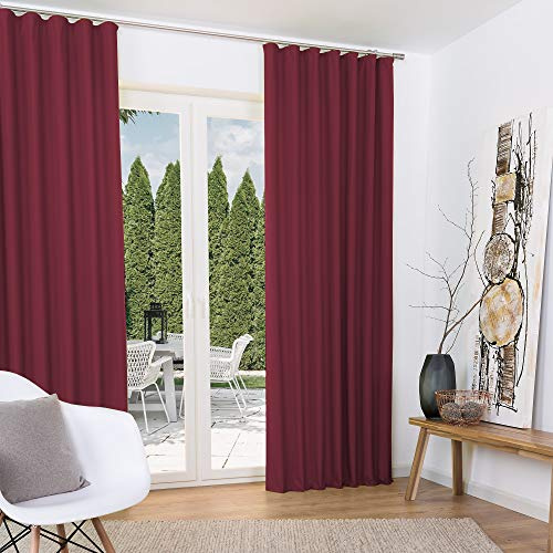 Beautissu 2er Set Thermovorhang Gardine Kräuselband isolierend verdunkelnd | 140x245cm Rot Universalband Kälte- & Hitzeschutz Vorhang Wohnzimmer Schlafzimmer Thermogardine Verdunkelungsvorhang Amelie TK