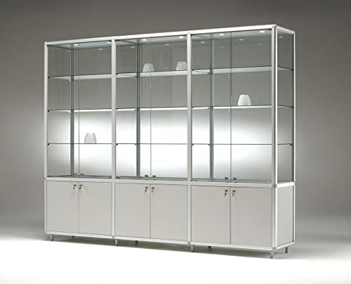 Ausstellungsvitrine & Sammlervitrine 155 x 42,5 x 184,5 cm – große abschließbare Glasvitrine &Unterschrank & Spiegelrückwand - Standvitrine Ideal für Messen, Ausstellungen, Geschäfte & Sammler