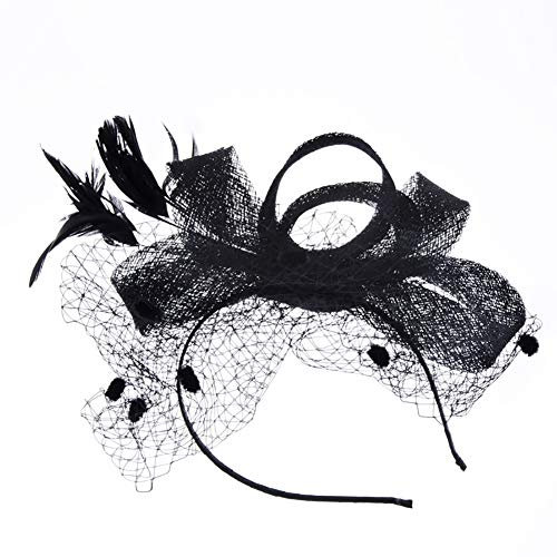 Lazeny Elegant Fascinator Damen Haarklammer Hochzeit Braut Schleier Hut Feder Blume Haarnadel Hut Kopfbedeckung Party Cocktail Kopfbedeckungen Cap für Frauen (Schwarz)