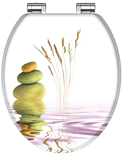 WC-Sitz - Toilettendeckel | Klodeckel mit Absenkautomatik | MDF Holzkern | Toilettensitz mit Muster (Balance)