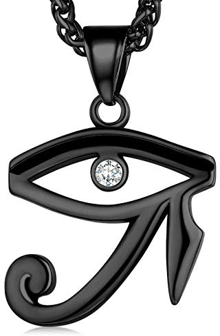 FaithHeart Collier Homme Oeil d’Horus Egyptien Acier Inoxydable,Chaîne Réglable 55+5cm