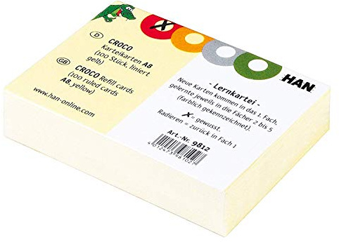 HAN Karteikarten für Croco Lernkartei, 190 g/m², gelb, liniert (A8 / 400 Stück)