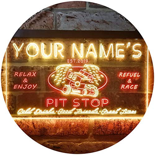 ADVPRO Personalized Your Name Est Year Theme Pit Stop Game Room Garage Dual Color LED Barlicht Neonlicht Lichtwerbung Neon Sign Rot & Gelb 300 x 210mm st6s32-pu1-tm-ry
