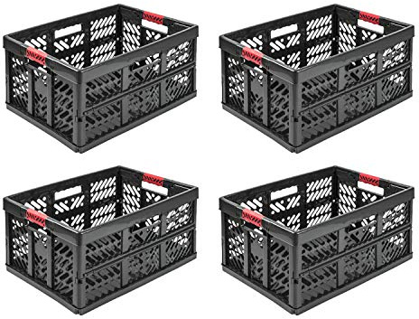 PAFEN Stabil professionell hopfällbar låda Eco 45 L – 54 x 37 x 28 cm – inköpslåda vikbar med mjuka handtag, grafit, 4X