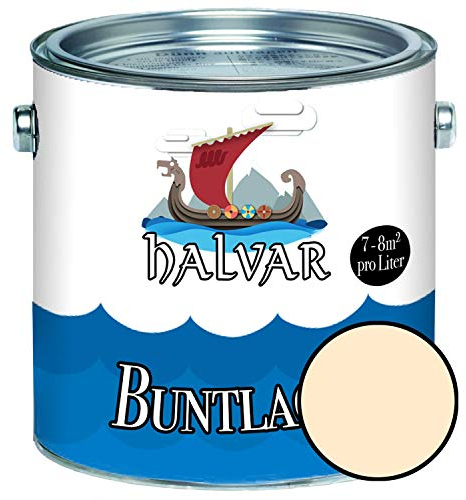 Halvar Buntlack für Holz & Metall SEIDENMATT Gelb RAL 1000-1037 Holzfarbe Holzlack Innen & Außen robuster Kunstharzlack Wetterbeständig & perfekter Langzeitschutz (1 L, RAL 1015 Hellelfenbein)