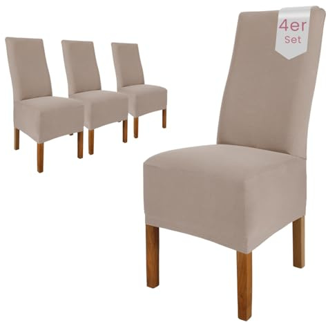 Scheffler Home Stuhlhussen 4er Set Taupe Jersey Baumwolle Emma