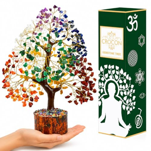 Crocon 7 chakra Albero della Vita regalo donna compleanno Albero cristalli | bonsai naturali un portafortuna pietre ideale decorazioni casa idea regalo donne mamma e sorelle regalo donna originale utile