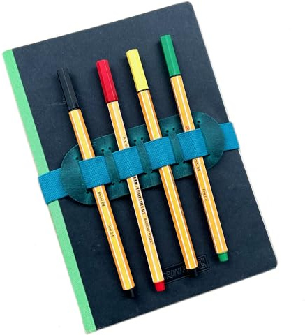 Manufactica® Stiftehalter für 4 STIFTE | Bandelier für Notizbuch | Viele Farbkombinationen | Skizzenbuch | Moleskine | Leuchtturm