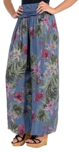 Malito 8939 Harembyxor för kvinnor, blommönster, dansbyxor, avslappning, fritidsbyxor, Jeansblå, 34-42