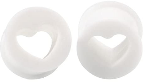 Lieson Ear Tunnel Flesh, 2 Stück Flesh Tunnel Silikon Hohl Herz Weiß 10mm Tunnel Weiß