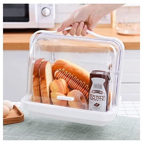 ABGRC Cocina Panera Panera portátil, Caja de Pan Transparente de PP con Tapa Enrollable, contenedor de Almacenamiento Multifuncional con Bandeja de Drenaje con asa Minimalista