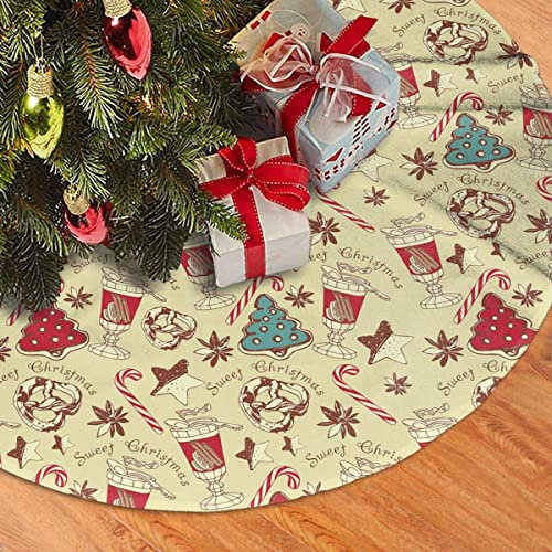 Weihnachtsbaumrock Rentier süße Schokolade Eisstern Xmas Tree Skirt Matte, Plüsch Baumrock für Urlaub Weihnachtsbaum Dekorationen, 91,4 cm