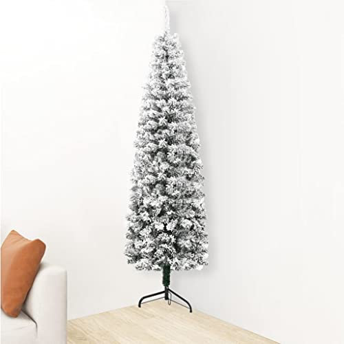 HOMIUSE Künstlicher Halb-Weihnachtsbaum mit Schnee Schlank 180 cm Grün & Weiß Festive Weihnachtsbaum Künstlich Ideale für Zuhause Büro Geschäft Weihnachtsdekoration PVC Material Wiederverwendbar