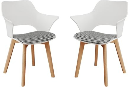 GrandCA HOME 2er-Set Nordischen Küchenstühlen, Esszimmerstuhl mit Massivholzbeinen, Gepolsterte Stühle für Schlafzimmer, Wohnzimmer, Küche, Weiß