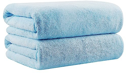 Orighty Bath Towels Set Pack of 2(27’’ x 54’’) - Soft Feel Bath Towel Sets, Highly Absorbent Microfibre Towels for Body, Quick Drying, Microfibre Bath Towels for Sport, Yoga, SPA, Fitness - Blue