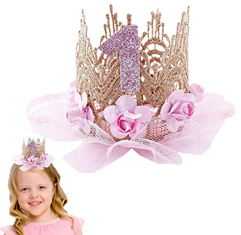 Stronrive Baby Geburtstagskrone Baby 1 Jahr Geburtstag Krone Mädchen Geburtstagskrone Haarband Geburtstag Hüte Für Baby Par Krone Mit Rosendekor Und Zahlen Prinzessin Haarband Geburtstag Geschenk