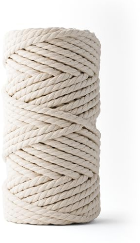 LEDENT Corda per macramè (8mm, 50M, naturale) - Corda doppia ritorta in cotone riciclato al 100% per progetti di artigianato creativo.