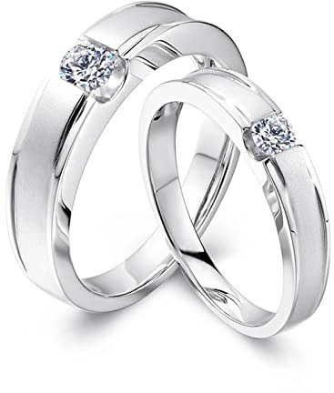 AMDXD Echtes Ringe Diamant 0.3ct, 2Pcs Solitärring Platin PT950 Matte Design Freundschaftsringe Pärchen Ringe Trauringe, Damen 51 & Herren 61