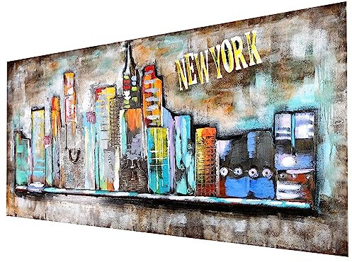 H4L Wandbild Metallbild 3D Effekt Relief Unikat Motiv Bild New York Skyline 140x70x5cm handgefertigt