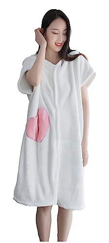 SJTJSPX Peignoir de Bain en Microfibre Serviettes de Bain Serviette de Poncho avec Capuchon Robe de Chambre Femme Fille Séchage Rapide Peignoir Court Manche Drap de Bain Serviettes Plage Surf
