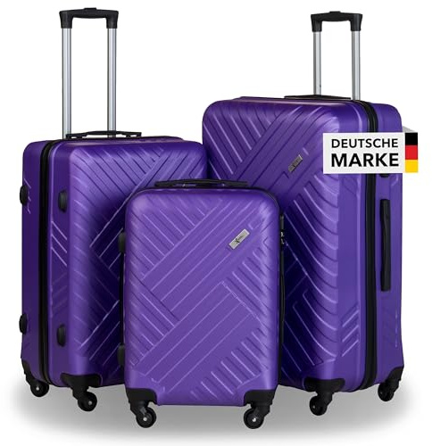 Xonic Design Reisekoffer - ABS Hartschalen Koffer mit 360° Leichtlauf-Rollen - hochwertiger Trolley mit Zahlenschloss in M-L-XL oder Set (Lila, Set)