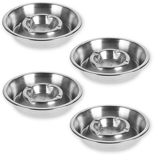 MIJOMA Lot de 4 cendriers ronds en métal de 13,5 cm – Cendrier de table pour l'intérieur et l'extérieur – Élégant cendrier de table pour fête, bar et restauration – 4 porte-cigarettes, argent mat