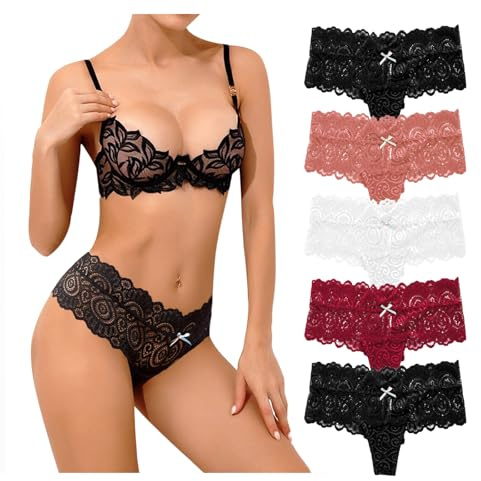 Zilams Mutande di Pizzo Vita Bassa Perizoma Donna Sexy Hot Morbide Traspirante Biancheria Intima Elasticizzate Slip Tanga