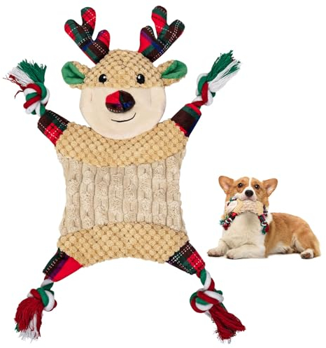 CHAWONER Weihnachten Hundespielzeug für Kleine, Mittelgroße und Große Welpen - Quietschendes Rentier Kauspielzeug - Interaktives Spielzeug