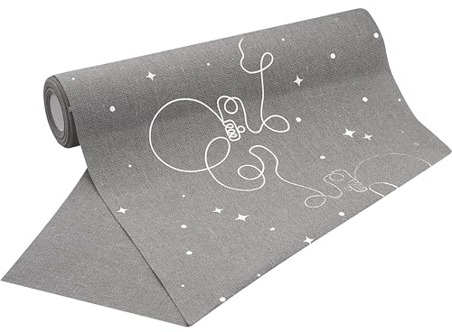 100%Mosel Tischläufer Leinenoptik Grau, Christbaumkugeln in Silber, (28 cm x 5 m), Tischband, edle Tischdeko für Weihnachten & Adventszeit, Festliche Dekoration zu besonderen Anlässen