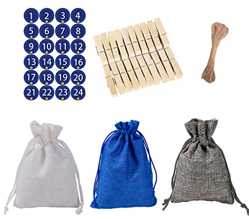 24 Stück Jutesäckchen Adventskalender, Adventskalender zum Selber Befüllen, Kordelzug Geschenkbeutel Säcke für Adventskalender, Jutesack Geschenkbeutel Weihnachten Candy Weihnachts-Jute-Geschenktüten