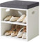 YMYNY Shoe Storage Bench with Cushion, 2 Tier Shoe Rack with Padded Seat, Adjustable Shoe Organizer Cabinet for Entryway, Living Room, Hallway, Closet, Bedroom, 42H*39L*28Wcm, White, HBD028W