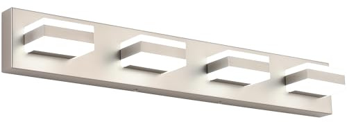 SOLFART Bathroom Vanity Lights Brushed Nickel Light Fixtures for Bathroom Above Mirror 4 Light Led Lights Bath Lighting Fixture Nickel