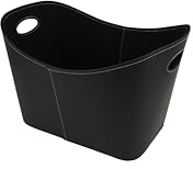 Valo Kunstlederkorb Schwarz L x B x H 55 x 35 x 40, für Kaminholz, Materialstäre 6,0 mm, zum Schutz des Bodens, Holzkorb VK000405