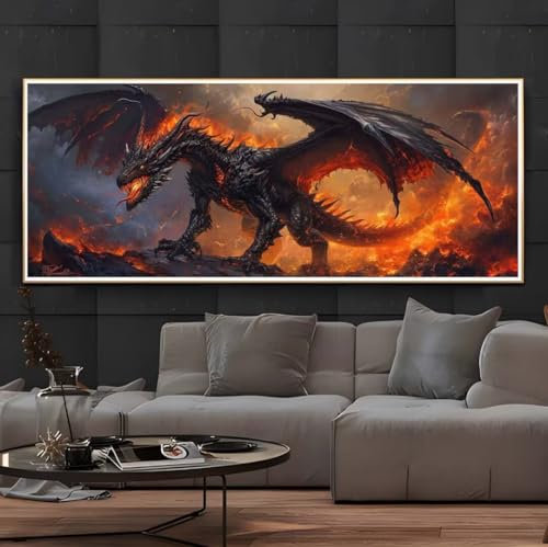 Diamond Painting Feuer Drache, Diamond Painting Groß xxl 150 X 50cm, DIY Diamant Painting Bilder, 5D Diamond Painting Erwachsene, Daiments Painting Diamond-Painting Crafts, Haus Wand Dekoration -266FC
