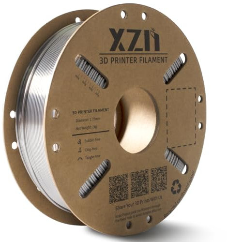XZN PLA Filament 1.75mm Seide PLA 3D Drucker Filament,Maßgenauigkeit +/- 0,03 mm, Silk PLA 1KG Spule,Silk Silver