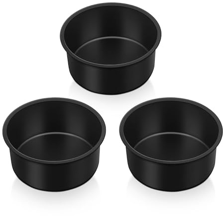 Herogo Juego de 3 moldes para tartas de 4 pulgadas, antiadherentes, de acero inoxidable, pequeños, redondos, para postres de cumpleaños, bodas, núcleo de acero inoxidable y revestimiento no tóxico,