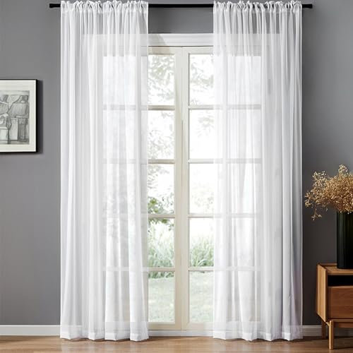 Helweet Sheer Curtains, Voile Curtains, Net Curtain, White Curtains, Suitable for Bedroom, Living Room, Dining Room, Office Decoration, Suitable for Most Decoration Styles, 140 x 260cm