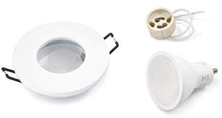 KOLORENO Einbaustrahler Oh Aqua Mini - LED Einbauleuchte 11,5 x 9 x 4 cm + GU10 Fassung 3 x 3 x 3 cm + GU10 5W 4500K Glühbirne - 20 x 6 x 11 cm - Fest - Rund - Weiß