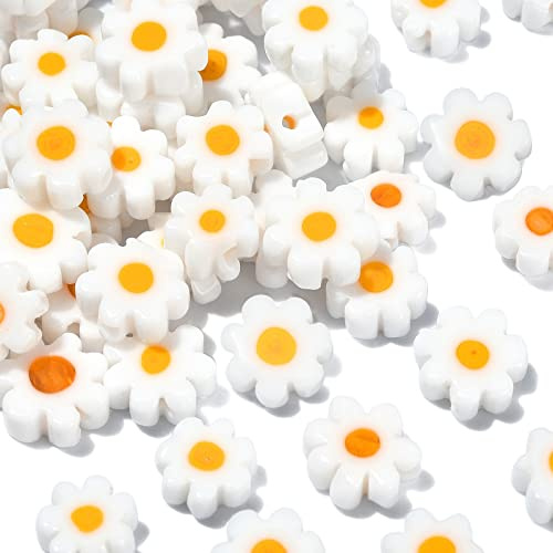 Stiesy 100 perline a forma di margherita Millefiori fatte a mano, in vetro, con crisantemo, distanziatori per gioielli fai da te, bracciali, collane
