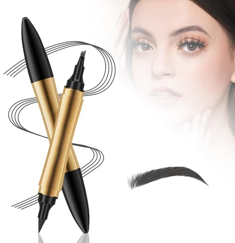 Magischer Augenbrauenstift, Doppelköpfig Multifunction 3D Microblading Eyebrow Tattoo Pencil, Präziser Brauenstift mit 4 Spitzen Langlebiger Natürlicher Augenbrauenstift (Grau)