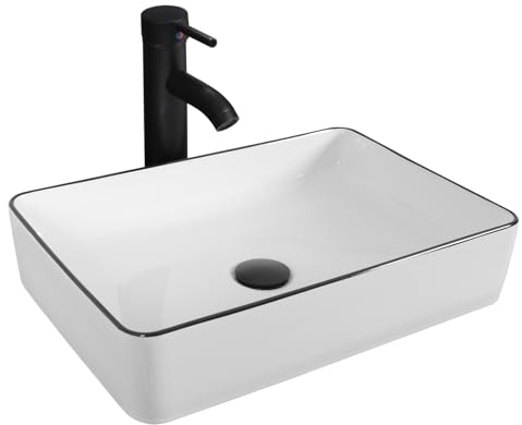 YU YUSING Aufsatzwaschbecken Keramik Waschbecken Bad Waschtisch, Rechteckig Handwaschbecken Waschschale mit Wasserhahn Set, Waschplätze für Badezimmer Küche Gäste WC, Weiß, 51 x 34.5 x 11 cm