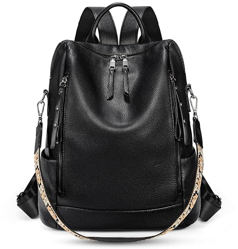 UTO Rucksack Damen Leder Elegant Wasserdicht Großer Kapazität Viele Fächer Rucksackhandtaschen Frauen Abnehmbare Schultergurte Tagesrucksack Cityrucksack für Alltag Arbeit Outdoor Reisen Schwarz