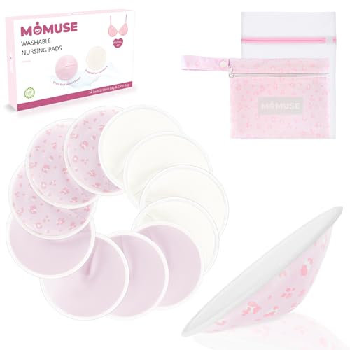 MOMUSE Organische Wiederverwendbare Stilleinlagen 12er Pack, Ultra Weiches Gewebe & Schnell Absorbierende, Atmungsaktive, Waschbare Essentials Stilleinlagen, Unsichtbare Cup-förmig
